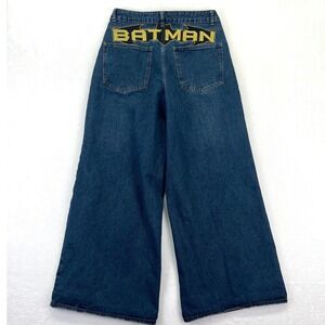 Batman Wide Leg Jeans Womens Medium Size 6 Embroidered Streetwear Baggy Denim
